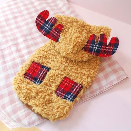 Pet Clothes Autumn Winter Dog Hoodie Keep Warm Against Cold Puppy Sweater Christmas Elk Lamb Jacket