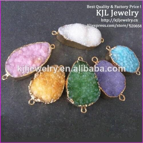 Wholesale price! 6pcs Druzy quartz Connectors Nature drusy stone Connectors Gold Color Druzy quartz gems jewelry connector