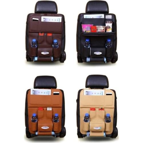 Car Seat Back Organizer Pu Leather Pad Bag Foldable Table Tray Organizer Bags Phone Storage Pocket Travel Storage Bag