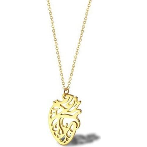 RIR New Arrival Stainless Steel Gold Jewelry Human Medical Anatomical Heart Necklace Simple Hollow For Doctor Gift