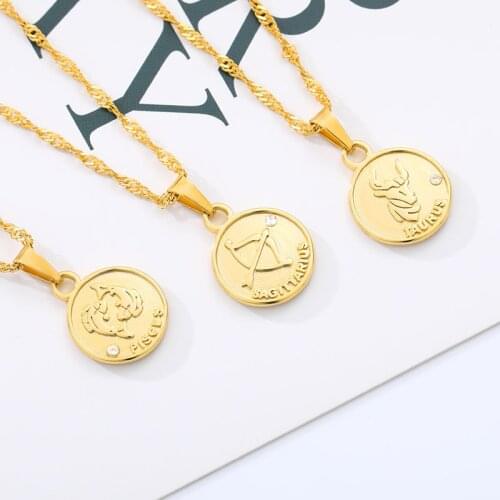 Twelve Constellations Coin Necklace Aries Taurus Gemini Cacer Leo Virgo Libra Scorpio Sagittarius Capricorn Aquarius Pisces Gift