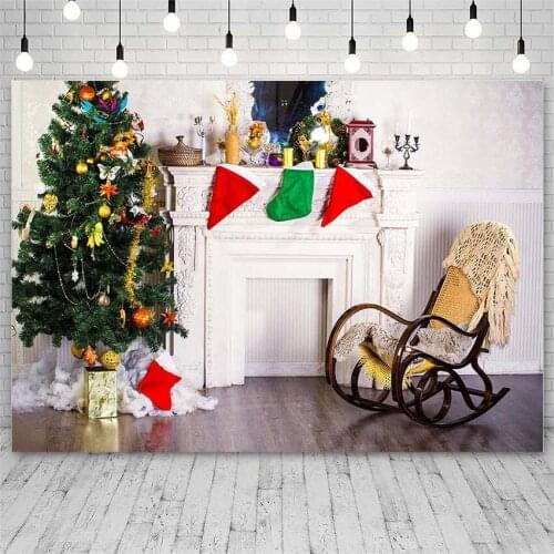 Avezano Christmas Backdrops Tree Winter Gift Socks Fireplace Chair Hat Bell Decor Photography Background Photo Studio Photozone