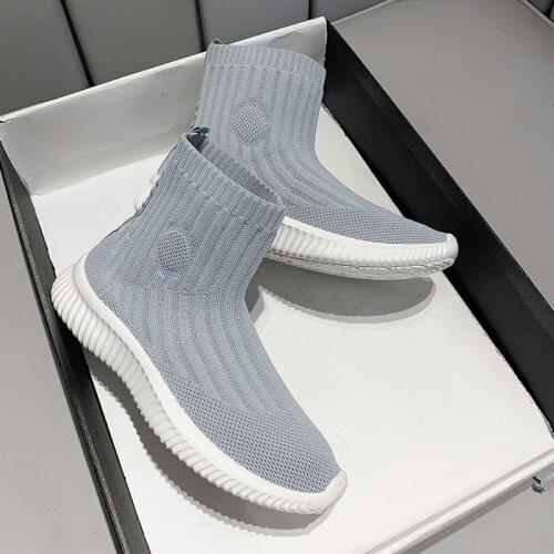 Womens Sock Boots Knitted Air Mesh Solid Slip-On Platform Female Ankle Boot Comfortable Leisure Concise Ladies Footwear Fashion