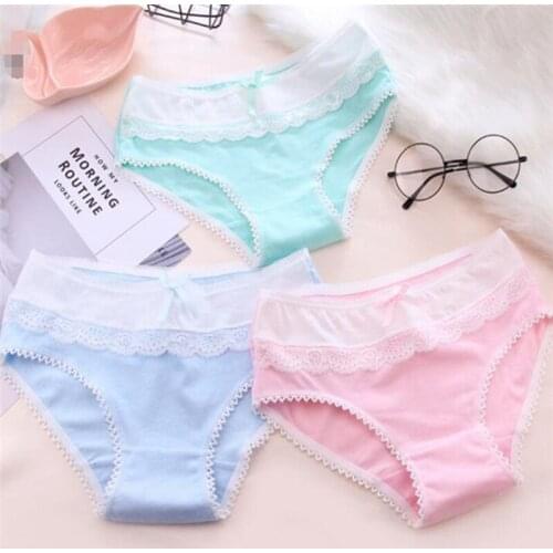 New Arrived 4Pcs/Lot Girl Panties Underwear Lace Briefs Cotton Lingerie Soft Comfortable Bowknot Cartoon Panty Wholesale B809-4