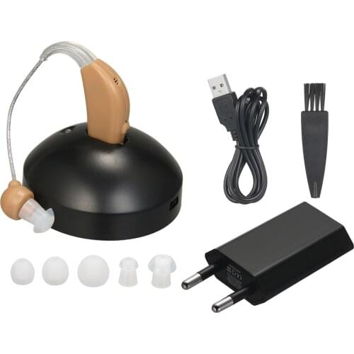 Hearing Aids Sound Amplifier Hearing Enhancement Device with Charging Base Cleaning Brush Silicone Ear Plugs for Adults & Senior