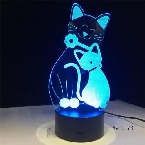 3D Cosy Lying Down Leisure Cat LED Night Light USB Touch 7 Colorful Light Children Bedroom Lamp Baby Kids Party Gifts AW-1173