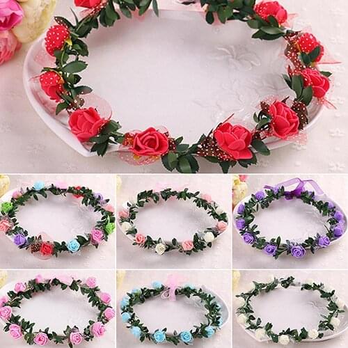 Girl Rose Flower Crown Headband Wreath Party Wedding Bridal Garland Hairband Headwear Bohemian Flower Crowns Floral Garland