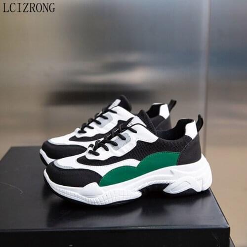 LCIZRONG Spring 6.5CM Heels Casual Shoes Women Walking Platform Sneakers Gray Blue Comfortable Female Thick Sole Vulcanize Shoes
