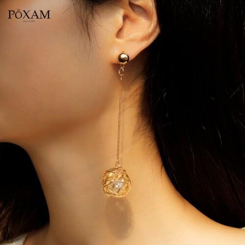 Gold Vine Ball Earrings Pearl Dangle Drop Earrings For Women Big Geometric Round Earrings 2019 Kolczyk Female Fashion Jewelry