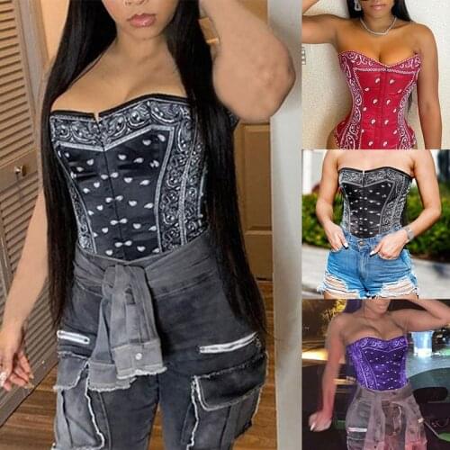 Fishbone Small Breasted Floral Print Breast Wrap WomenS Corset Nightclub Party Long Sexy Vest