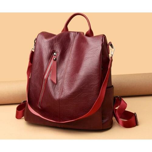 Ladies Pure Color Quality PU Leather Large Capacity Backbag Fashion Designer Wild Backpack Travel Shoulder Handbags for Women