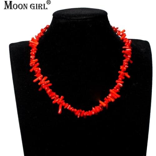 MOON GIRL Artificial Coral Necklace for Women Vintage Statement African Beads Cheap Party Wedding Strand Necklace Drop Shipping