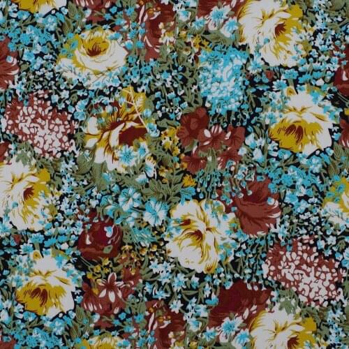 1 yard Cotton Poplin Fabric for sewing pathwork, dress, cloth, bedding - beautiful flowers(Coffee) (width=140cm)