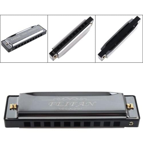 10 Holes 20 Tone Matte Portable Black Harmonica Blues Harp Mouth Organ Stainless Steel Musical Instrument for Beginner