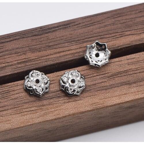 10pcs Silver Micro Pave Rhinestone Bead Caps 7/10mm , Real Rhodium Plated Brass, Flower Cap Ends, Lead Nickel Free(GB-430)