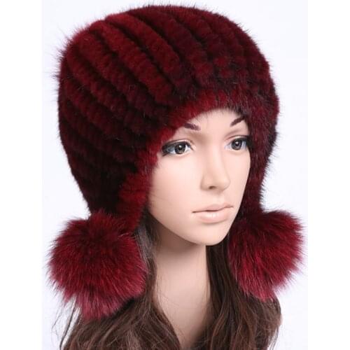 2017 Cheap Real Mink Fur Hat For Women Warm Knitted Mink Fur Beanies Cap Mink Fur Pom Poms New Thick Girls Cap Hat