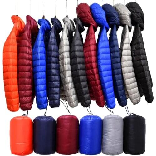 2021 Men Winter Coat Fashion Hooded White Duck Down Jackets Plus Size Ultralight Down Coat Portable Slim Down Parkas