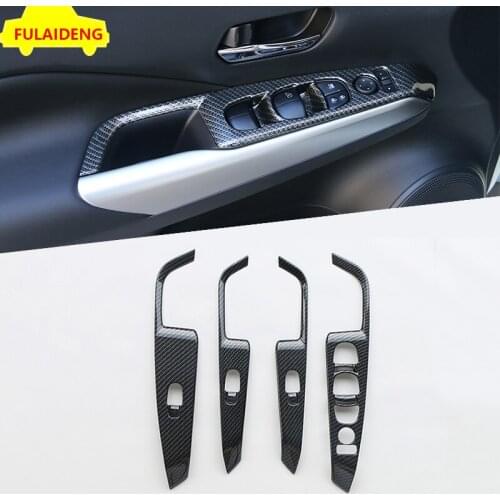 4pcs For Nissan Kicks 2017-2020 ABS Carbon fiber Inner Window Switch Panel Cover Trim Car Styling Accessories