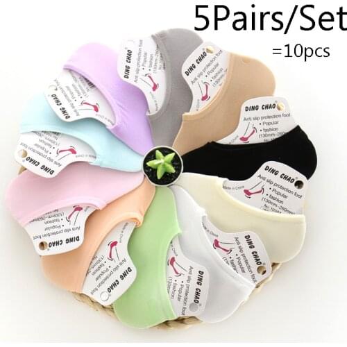 5 Pairs Summer Candy Color Invisible Non-slip Low Cut Socks Female Fashion Women Casual Cotton Breathable Girls Ankle Boat Socks