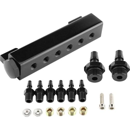 6 Port VACUUM Block Intake Manifold Fuel Gas Wastegate Turbo Boost Black