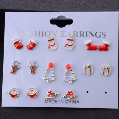8Pairs Christmas Earrings Jewelry Accessories Set Cute Santa Claus Snowman Lovely Tree Bell Christmas Gifts For Women Girls Kids