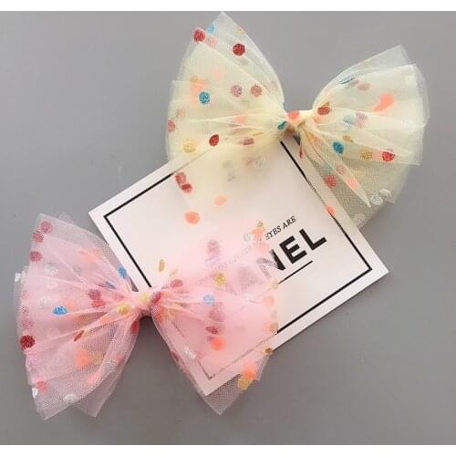 9pcs/lot Korean Colorful Glitter Dot Hair Bows Girls Hair Clips Handmade Mesh Bow Hairpin Kids Hairgrips Children Accessories