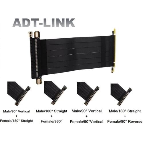 ADT-LINK High Speed EMI Shielded Graphics Card Riser Flat Cable 90 Degree Male Right Angled PCIE 3.0 16X Extension Connector FPV