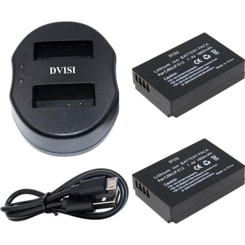 2pcs 1.8Ah LPE12 LP-E12 LP E12 Rechargeable Camera Batteries with USB Dual Charger for Canon EOS M M2 100D Kiss X7 Rebel SL1