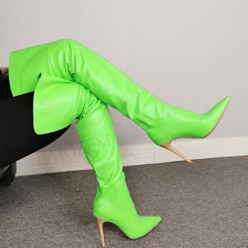 BERZIMER Rainbow Colors Women Thigh High Boots Faux Leather Slim Heels Zapatos MujerLadies Shoes Woman Large Size 39 44 45 47
