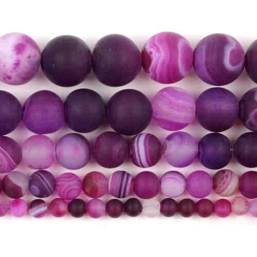 Natural Frosted Rose Red Striped Agates Stone Beads Round Loose Spacer Beads For Jewelry Making 4/6/8/10/12mm Handmade Bracelet
