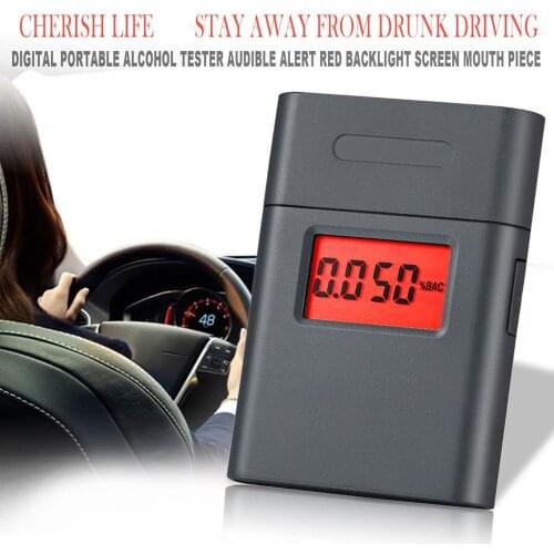 Digital Portable Alcohol Tester Small Square Shape Audible Alert Red Backlight Screen Mouth Piece Quick Response And Resume
