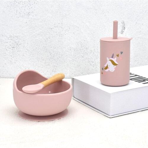 Baby Silicone Feeding Tableware Sets Food Grade Non-Slip Silicone Bowl Kids Tableware BPA Free Waterproof Cup For Baby Bowl Set