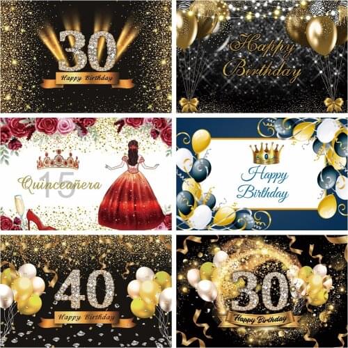 Happy 50 40 30 18 16th Birthday Party Golden Dots Poster Photography Backdrop Photographic Background Photocall Photo Studio