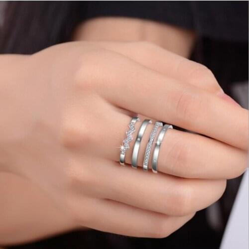 KOFSAC New Fashion Sterling Silver 925 Rings For Women Shiny CZ Multi-layer Heartbeat Ring Finger Jewelry Valentines Day Gifts