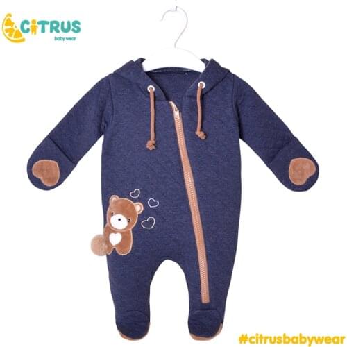 CITRUS Baby Romper Boy Girls Clothes Cartoon Bear Patten 100% Cotton Costume Blue Plain 3 6 9 12 M Newborn Boy Girl Clothes