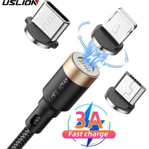 USLION Magnetic Cable 3A Fast Charging For iPhone 12 Pro Max iPhone 11 Micro USB Cable Type C Cable For Samsung Xiaomi Huawei