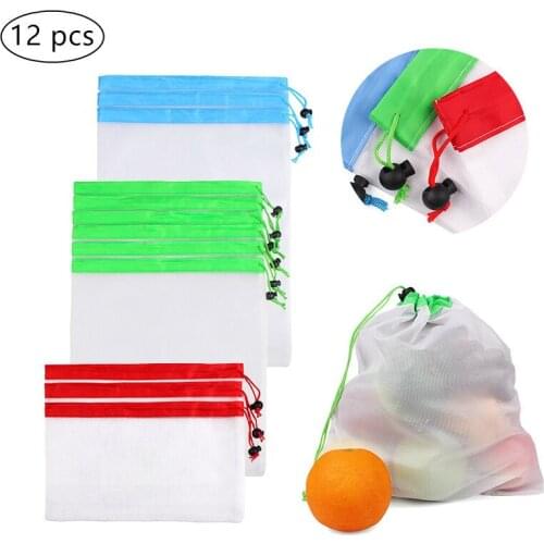 12pcs Reusable Produce Bags Washable Mesh Bags for Grocery Shopping Fruit Vegetable Toys Sundries Organizer Storage Bags