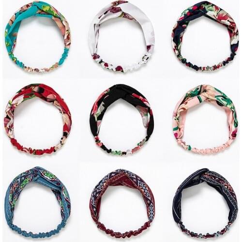 Fashion Women Girls Summer Bohemian Hair Bands Print Headbands Vintage Cross Turban Bandage Bandanas HairBands Hair Accessories