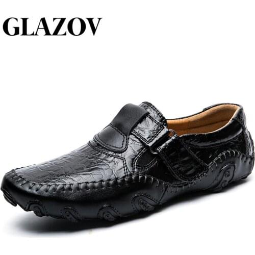 GLAZOV Brand Men Casual Shoes Fashion Men Shoes Genuine Leather Men Loafers Moccasins Mens Flats Male Driving Shoes Size 38-47