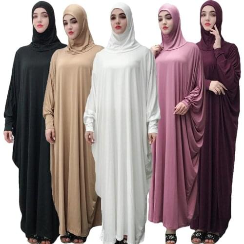 Muslim Abaya Hijab Kaftan Women Worship Prayer Dress Ramadan Batwing Sleeve Scarf Jilbab Farasha Caftan Arab Islamic Clothing