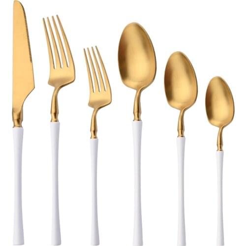 White Gold 304 Stainless Steel Cutlery Set Tableware Dinnerware Set Matte Kitchen Knife Dessert Fork Spoon Flatware Wedding Set
