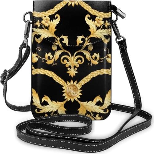 Noisydesigns Bag Women 2021 Cross Body Messenger Golden Flower Pattern Female Shoulder Mobile Phone Bag Fashion Dropshipping