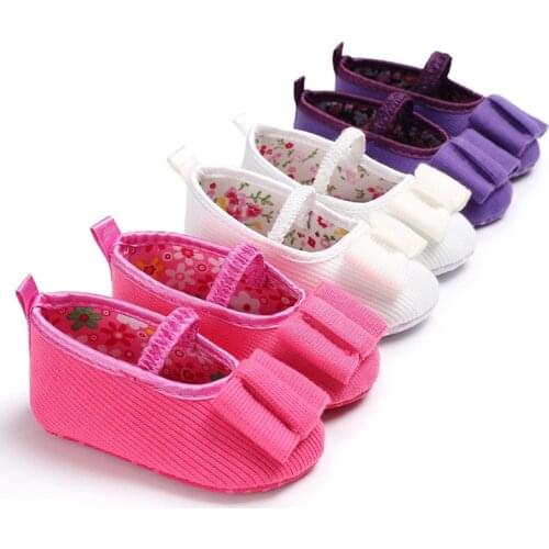 Spring and Autumn 0-1 years old female baby solid color bow princess shoes soft bottom toddler shoes