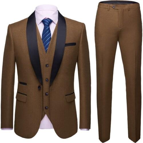 Jacket+Vest+Pant) Brand Men Suit Wedding Suits Men Shawl Collar 3 Pieces Slim Burgundy Suit Mens Royal Blue Tuxedo Jacket 4XL