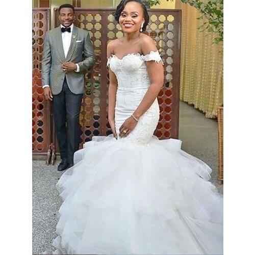 Trumpet/Mermaid Organza Sleeveless Off-the-Shoulder Sweep/Brush Train Wedding Dresses Custom Made Bridal Bride