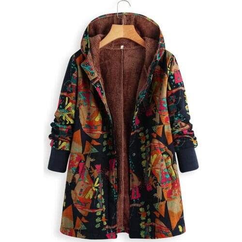 Plus Size 5XL Women Winter Warm Thick Hooded Jacket Floral Print Hoody Vintage Oversize Coats Winter Padded Jacket Women Parkas
