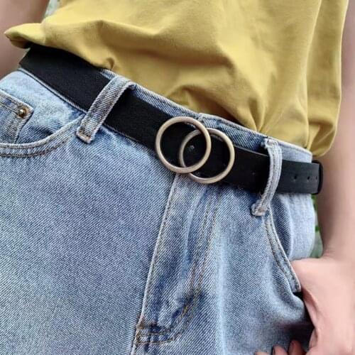 Double Ring Belts For Women Fashion Dress Jeans Belt PU Leather Metal Buckle Heart Pin Waist Belts Lady Girls Leisure Waistband