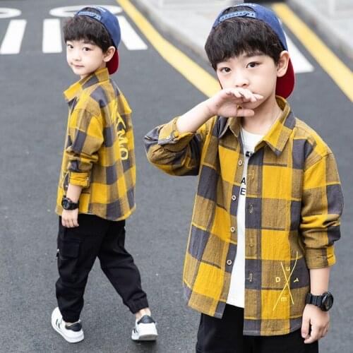 Baby Boys shirt 4-13 years autumn winter Korean plaid printed letters Cotton jacket thin boy shirts for children clothes