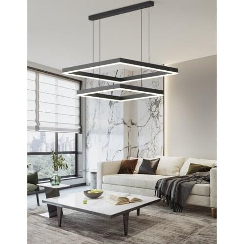 Nordic aluminum living room chandelier modern atmosphere simple villa hanging lamp black creative LED restaurant study lights