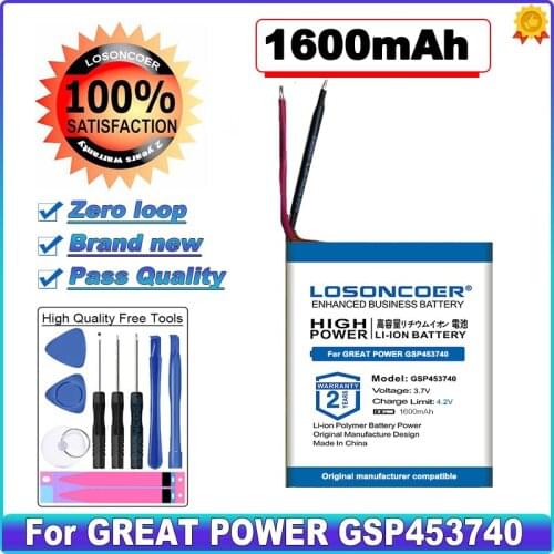 LOSONCOER High Capacity Battery 1600mAh 2.22Wh 3.7V GSP453740 Replacement Battery For GREAT POWER GSP453740